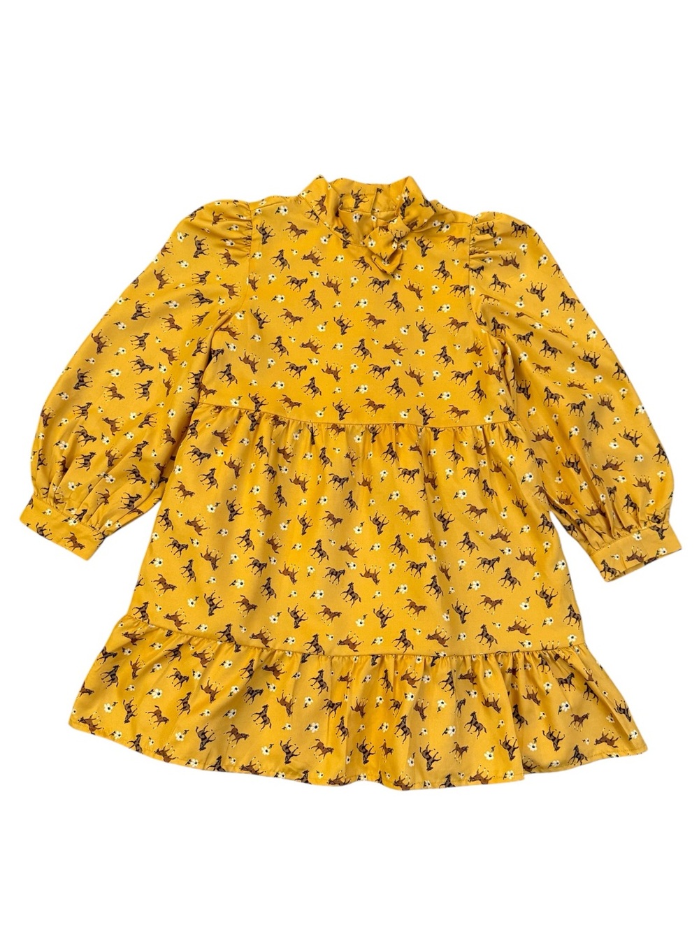 Janie and Jack Horse Equestrian Print Mustard Yellow Ruffle Dress Size 6